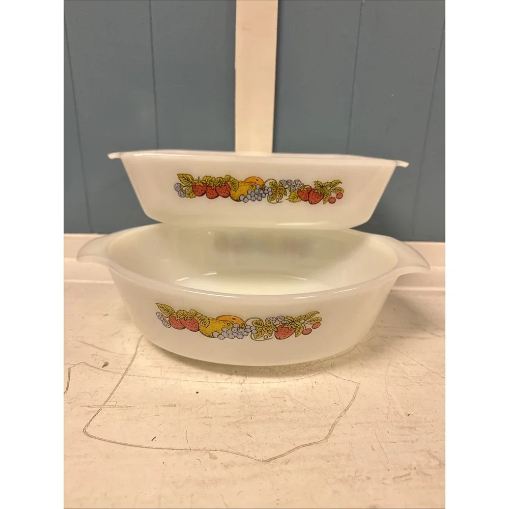 Lot Of 2 Anchor Hocking Fire-King Oval Casserole Dish + Rectangle Fruit 433 441